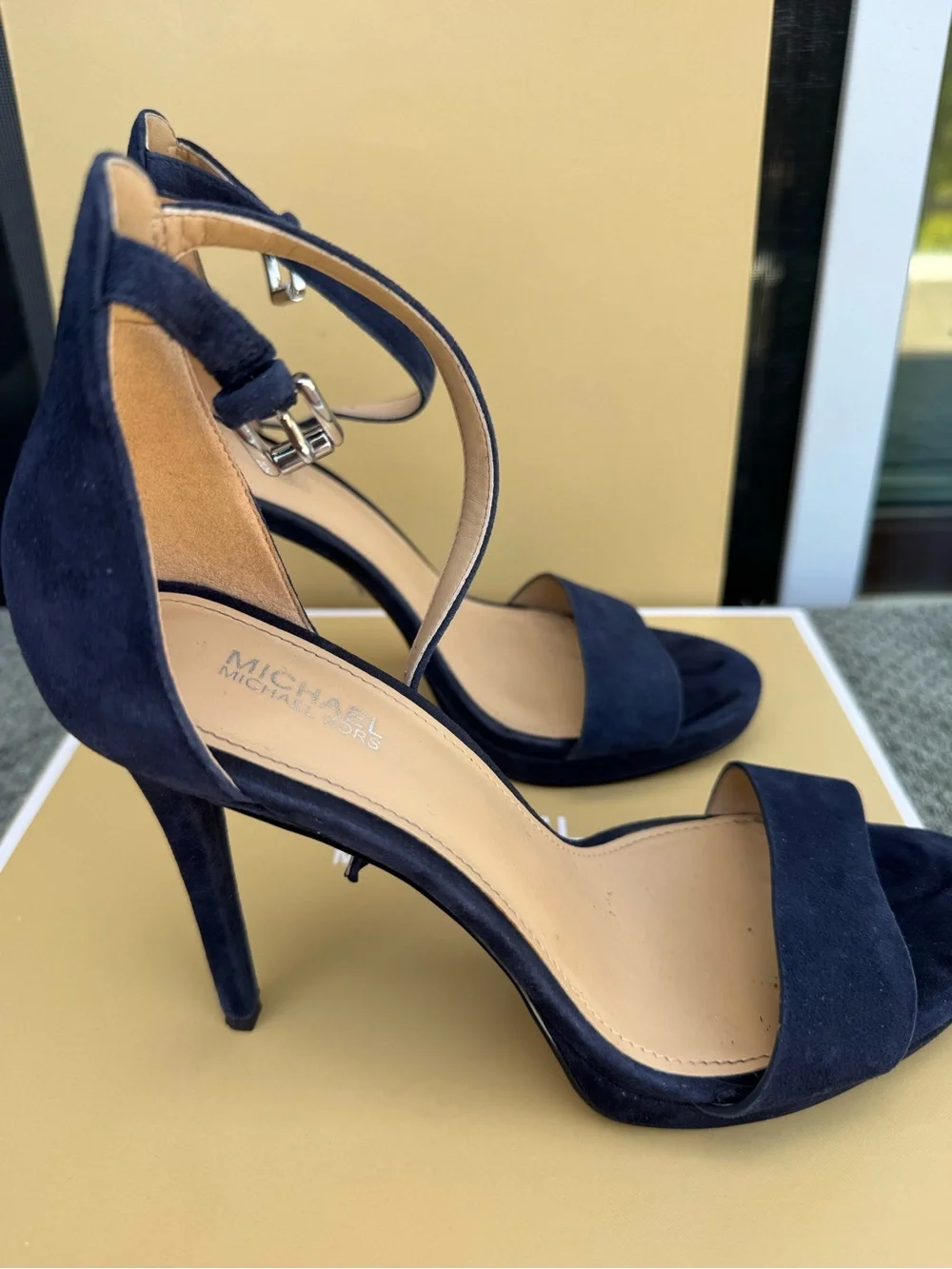 Michael Kors Navy Suede Ankle-Strap Heels 6.5